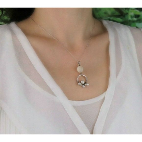 Sterling Silver Pearl Necklace 16 inch chain - Picture 2 of 7